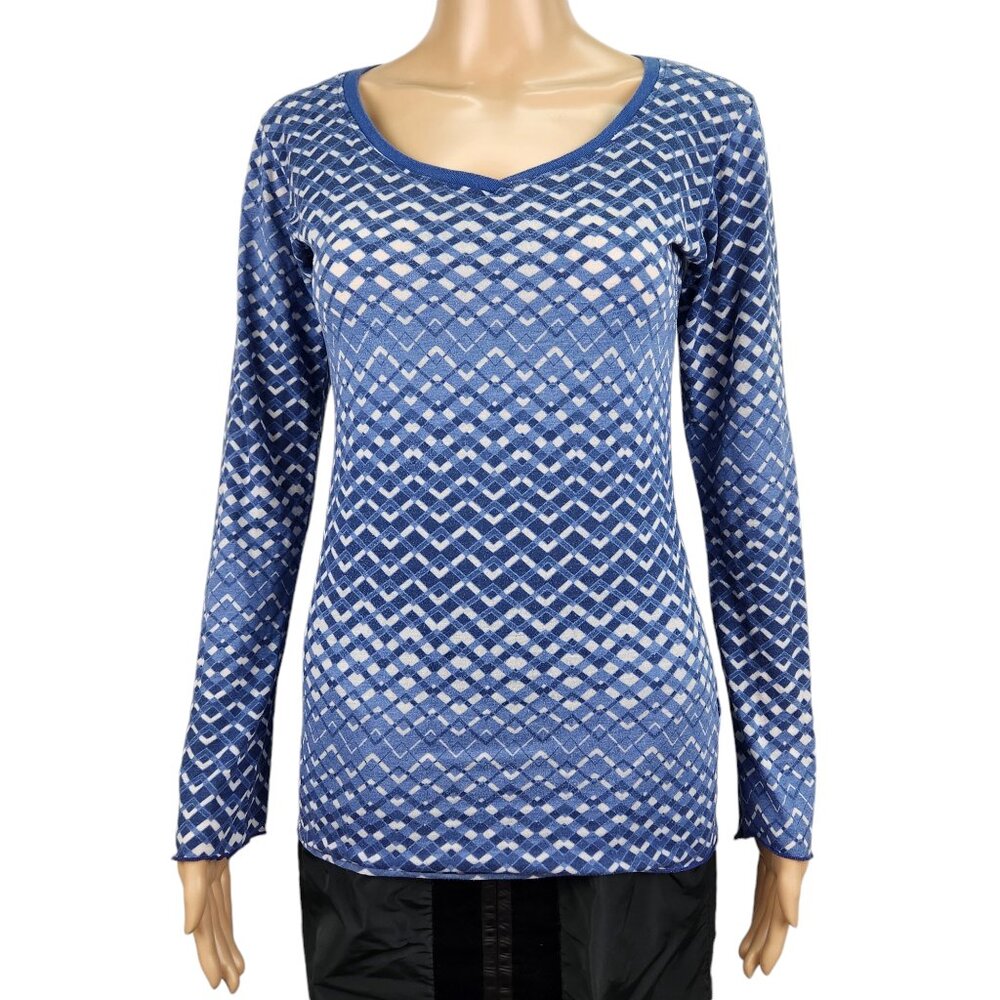 Erge shirt womens S blue long sleeve relaxed lightweight distressed geometric